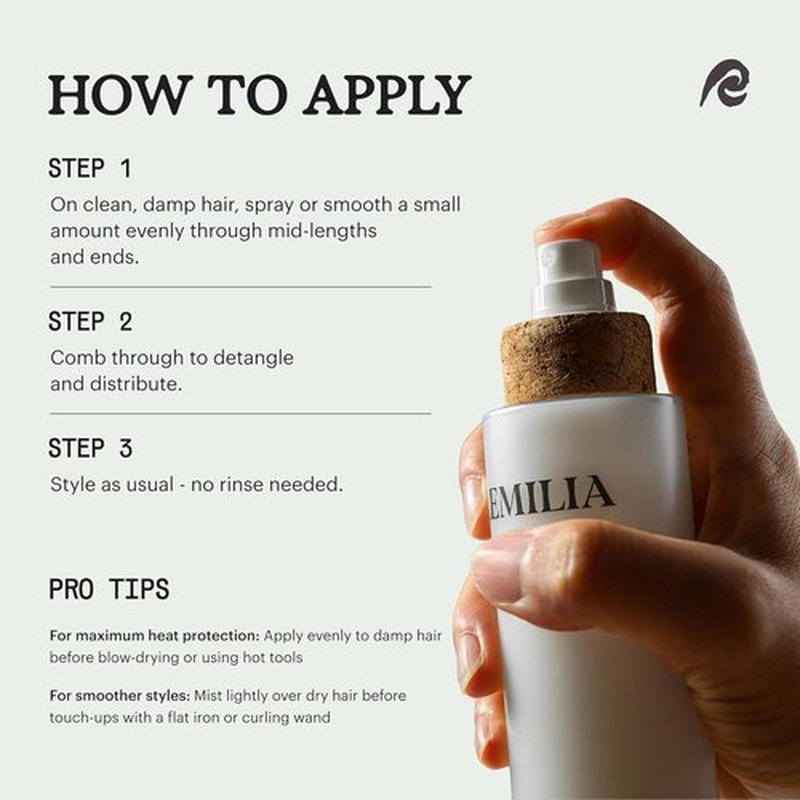 Remilia Rice & Shine Leave-In Conditioner Spray - Detangling Heat Protectant with Rice Protein & Botanical Oils for Color-Treated Hair - 6.7 fl oz | Made in USA
