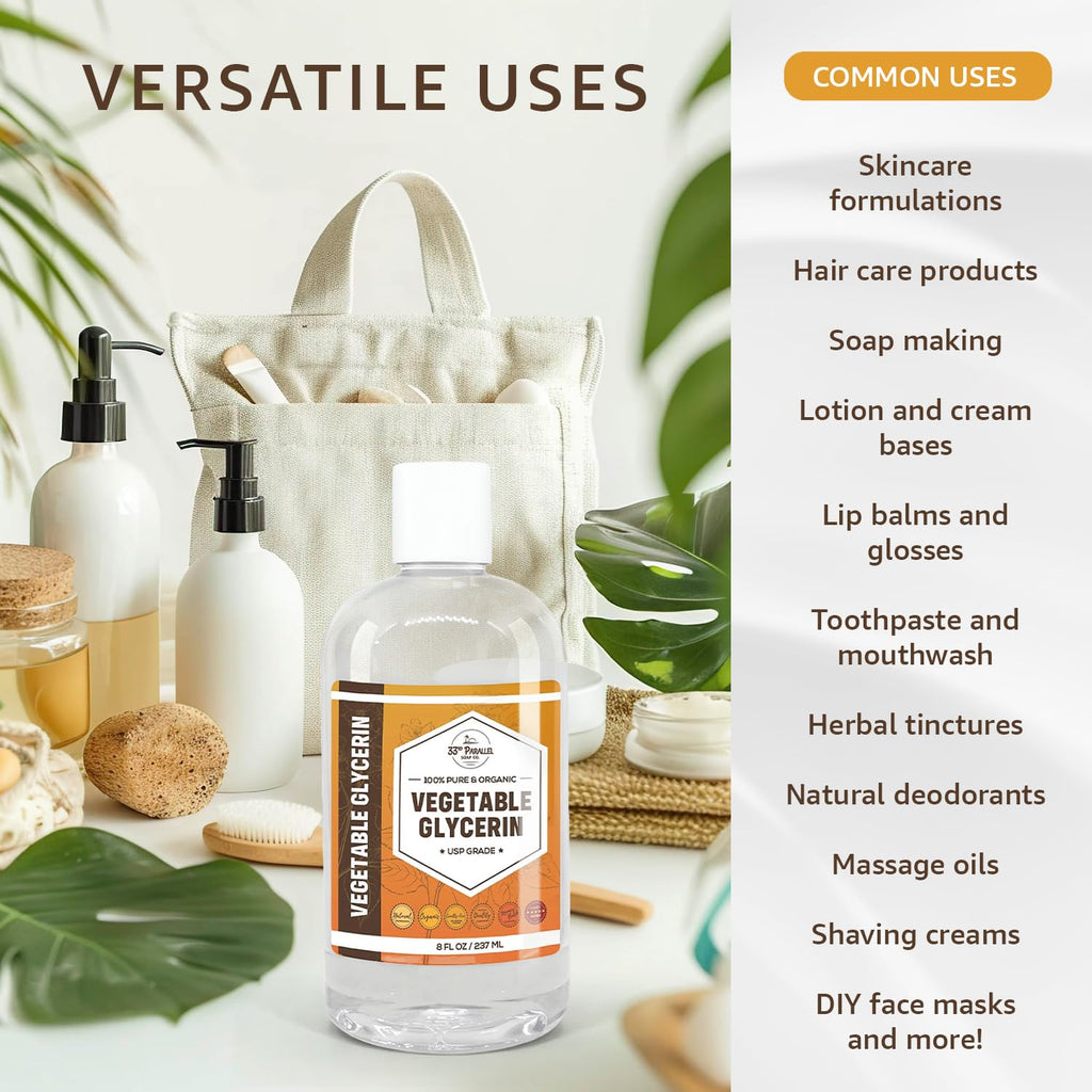 Vegetable Glycerin USP Grade (16 oz) Grade Liquid Natural, Non-GMO | Cosmetics, Skin, Hair Care, Soap Making, DIY Beauty | Excellent Humectant Qualities, Amazing Skin & Hair Benefits | 16 FL OZ