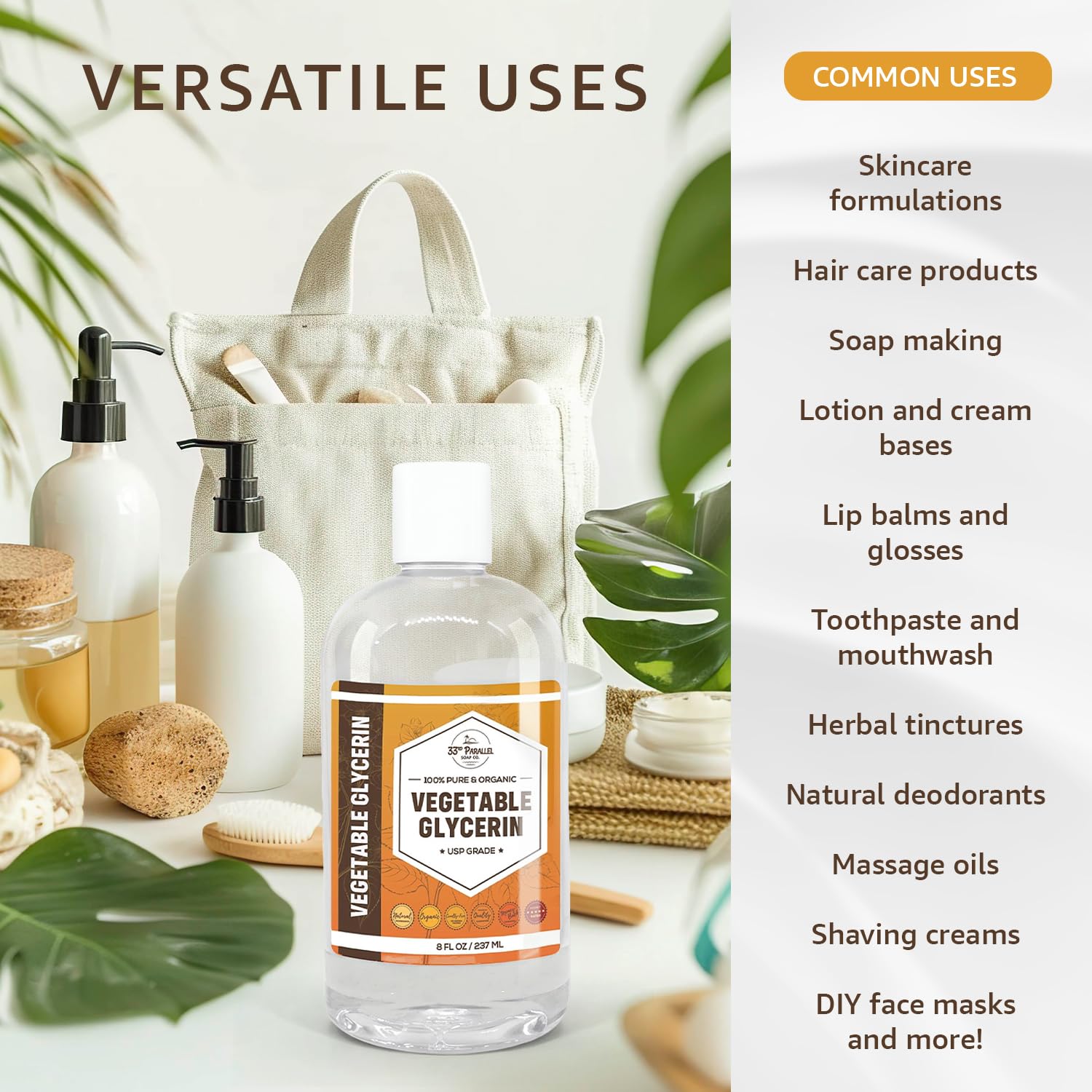 Vegetable Glycerin USP Grade (16 oz) Grade Liquid Natural, Non-GMO | Cosmetics, Skin, Hair Care, Soap Making, DIY Beauty | Excellent Humectant Qualities, Amazing Skin & Hair Benefits | 16 FL OZ