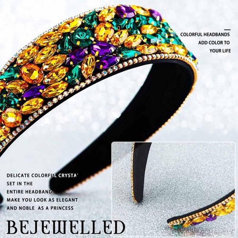 Coridy Rhinetsones Pearl Headbands Purple Wide Hairbands for Women with Beaded Baroque Bejewelled Embellished Headband for Party Birthday (C-Yellow, normal)
