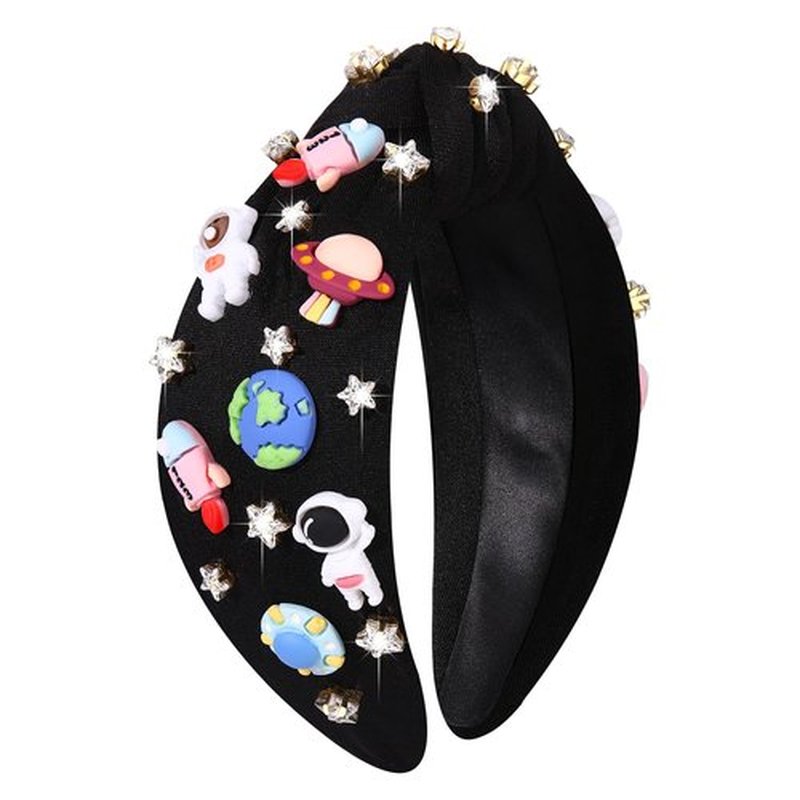 mokkia Space Astronaut Headbands for Women Saturn Planet Rocket Spaceman Headband Jeweled Rhinestone Star Knotted Headband Celestial Explorer Space Hair Accessories Gifts (Pattern A)