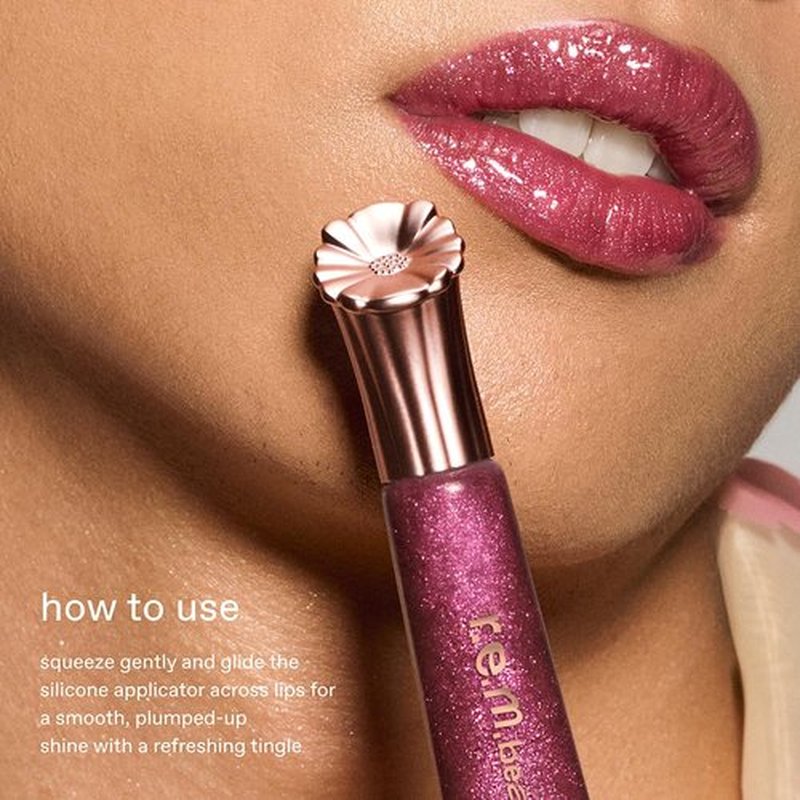 r.e.m. beauty by Ariana Grande Wicked: For Good | Poppy Plumping Lip Gloss | Plum Petals | Instant Plumping Effect for Hydrated, Softer and Smoother Lips | Silky, Non-Sticky Feel | 0.34 Fl Oz