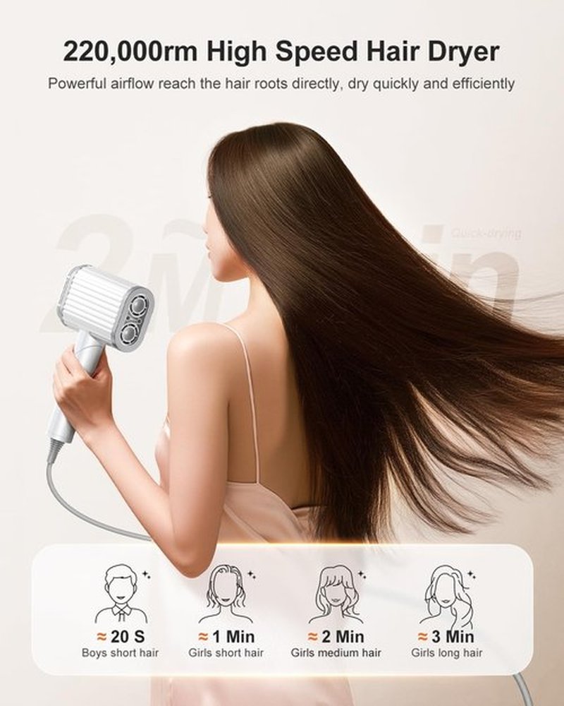Tqcir Hair Dryer - 220,000 RPM Dual High-Speed Motor for 6X Faster Drying | Ionic Technology, Low Noise