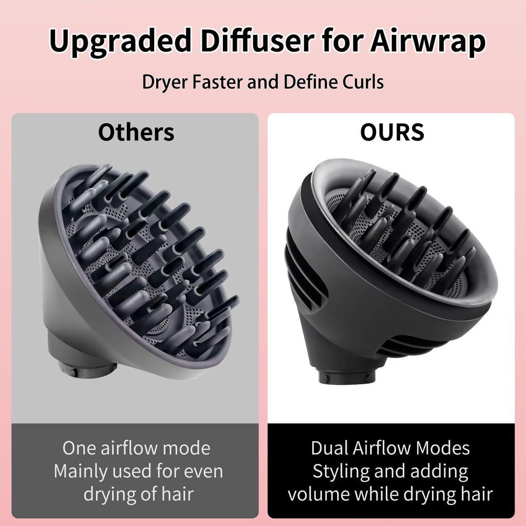 Wave Curl Diffuser for Dyson Airwrap, Dome and Diffuse Modes, Hair Diffuser Attachment for Fast Drying Wave Curly Thick Hair, Adding Volume and Define Curl Wave, Black