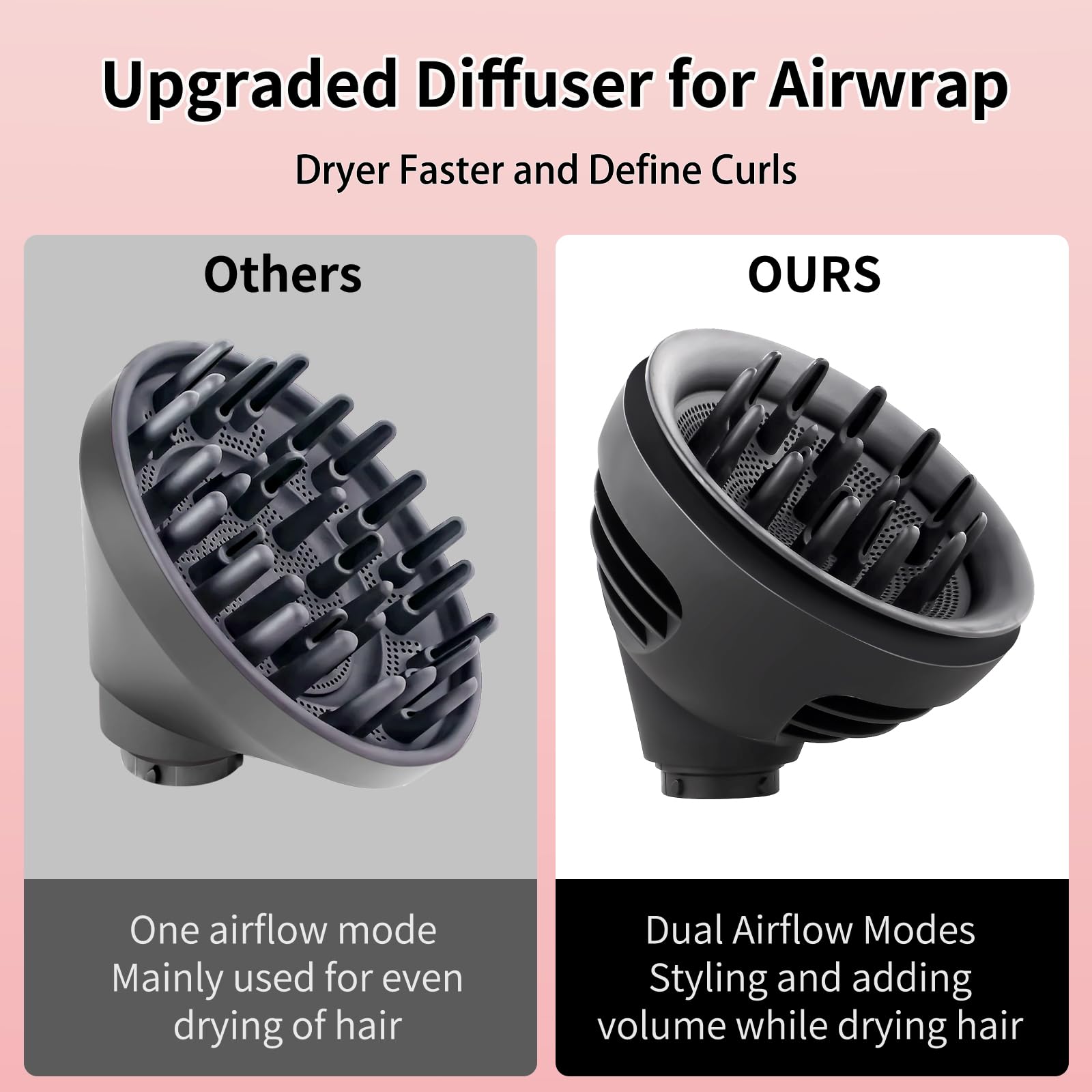 Wave Curl Diffuser for Dyson Airwrap, Dome and Diffuse Modes, Hair Diffuser Attachment for Fast Drying Wave Curly Thick Hair, Adding Volume and Define Curl Wave, Black