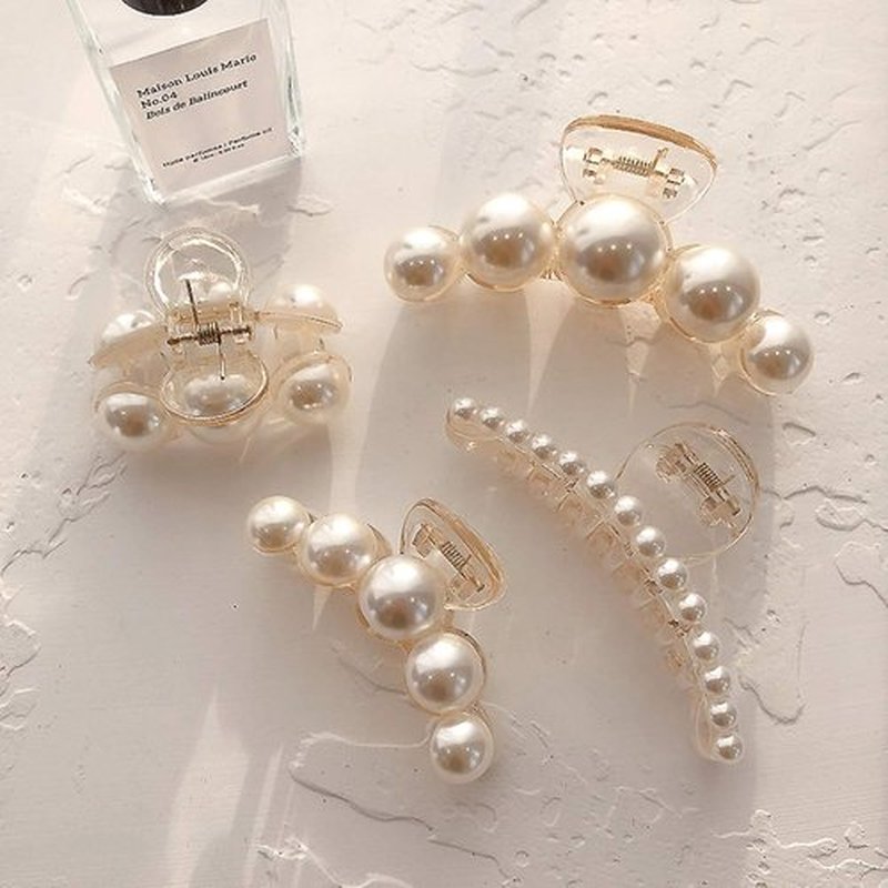 Skiennix Large Pearl Hair Clips Set - Strong Hold No Slip Banana Jaw Barrettes | 4 PCS Hair Accessories