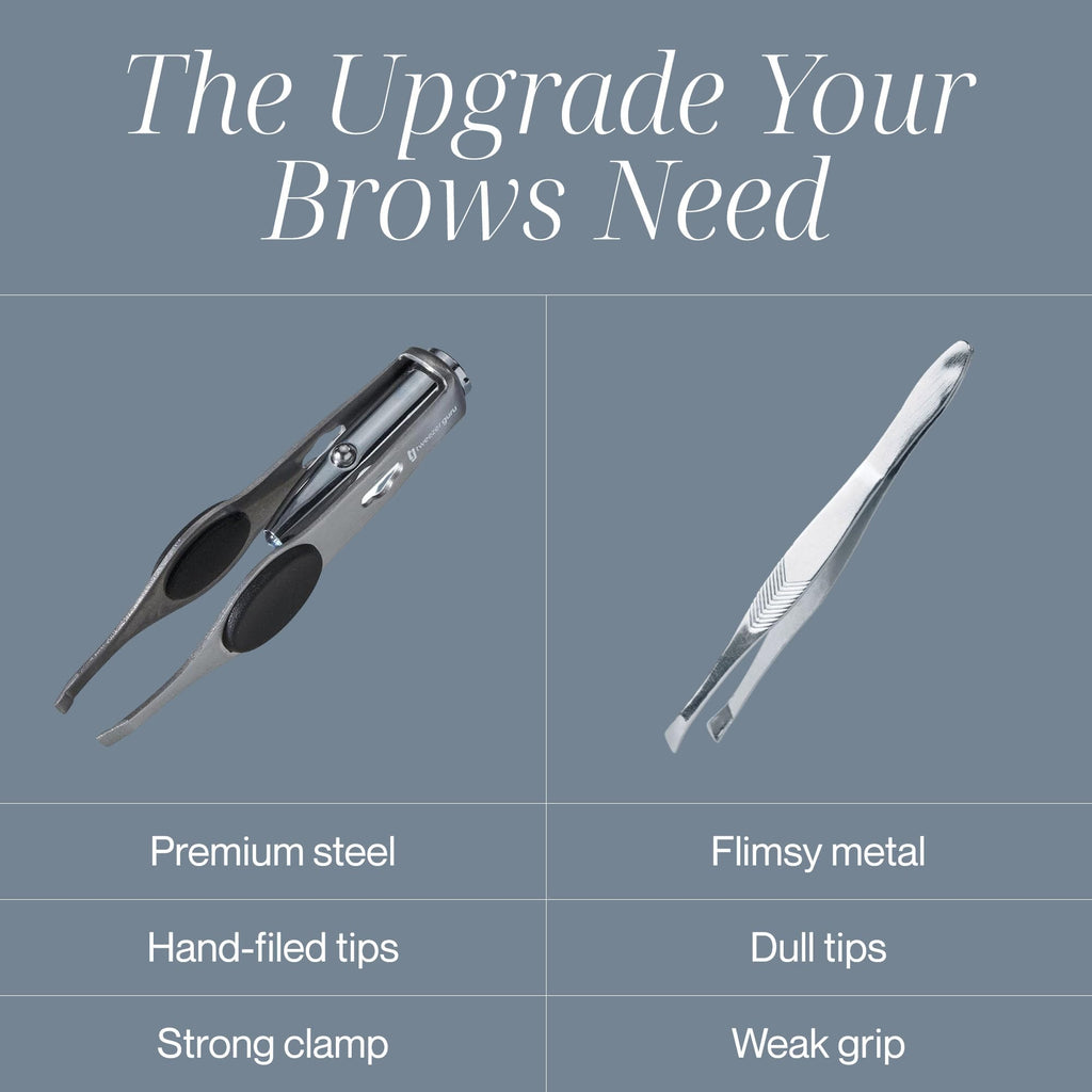 Tweezer Guru Pro Illuminating Eyebrow Tweezers for Women & Men Professional Stainless Steel Slanted Tweezers with LED Light Mirror Pouch Precision Tweezers for Brow Facial Hair Ingrown Hair Silver