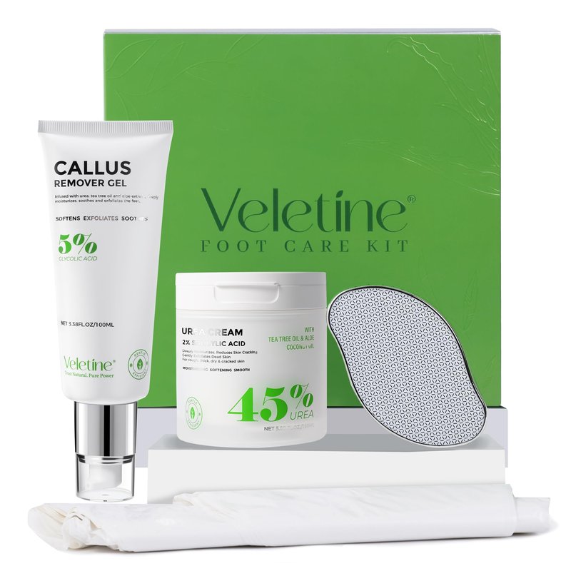 veletine Tea Tree & Aloe Foot Care Set - Urea Cream,Callus Remover Gel & Foot Callus Remover,10Pairs Mask Sleeves for Dry Cracked Feet - Pedicure Kit for for Birthday Valentine's Women Men Gift