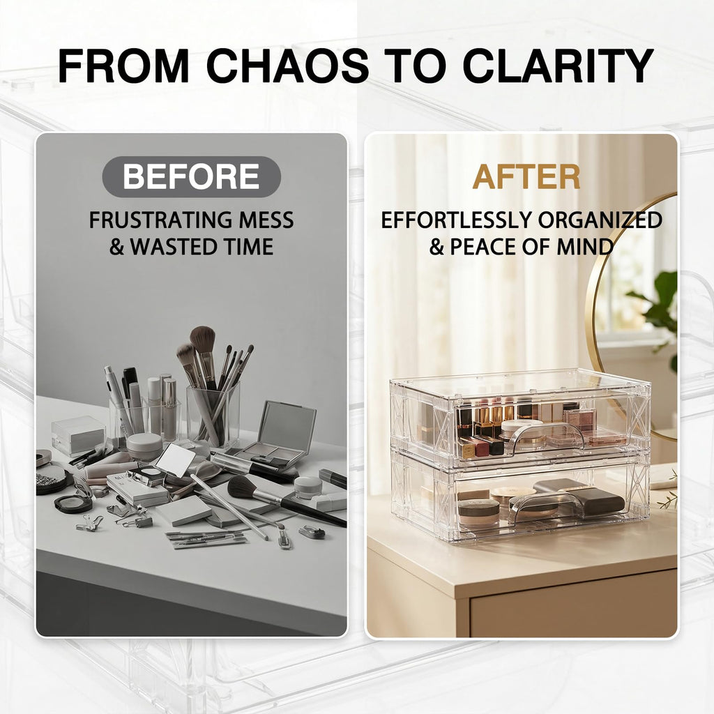 Clear Stackable Storage Drawers 2 Pack 3.5in Organizer Plastic Bins