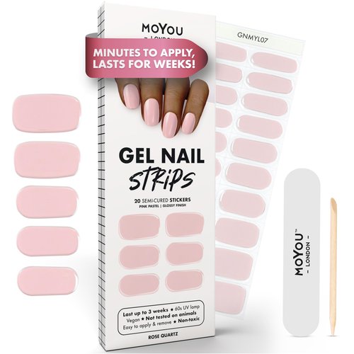 MOYOU LONDON Semi Cured Gel Nail Strips - 20 Pcs. Waterproof Gel Nail Wraps, Cures in Sunlight or UV/LED Lamp, Lasts Up to 2+ Weeks, Stretchable, Easy to Apply & Remove, Vegan & Cruelty-Free