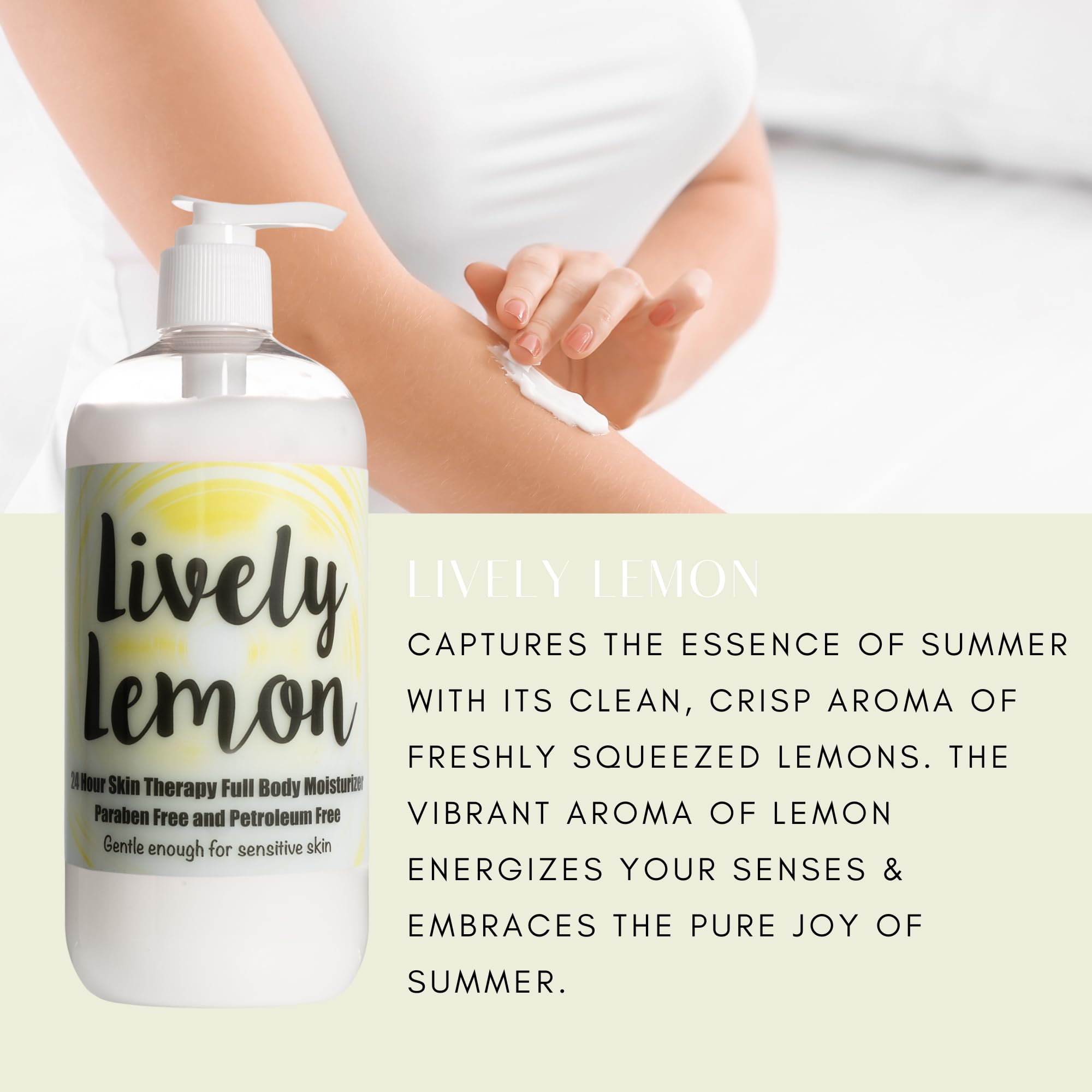 Lively Lemon Body Lotion – 24 Hour Moisturizer by The Lotion Company | Handcrafted in USA | Paraben-Free, Lightweight Skincare for Dry, Sensitive Skin | Small-Batch Father-Daughter Brand | 16 oz