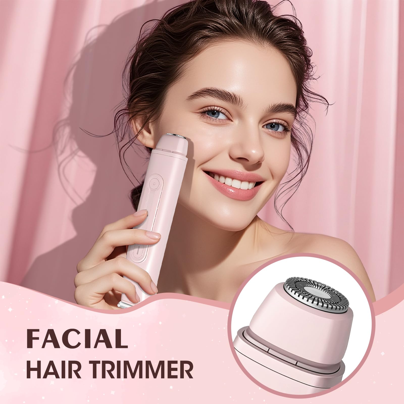 Lanumi 2 in 1 Electric Shaver Dual Head Bikini Trimmer Women IPX6 Wet Dry Pubic Hair Trimmer Rechargeable Body Facial Hair Remover for Face Lip Chin Underarm Legs (Pink)