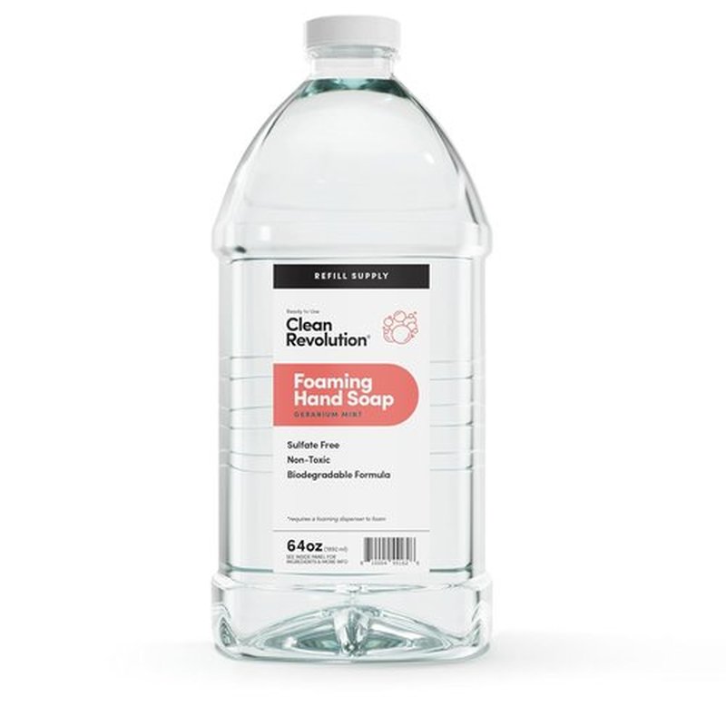 Clean Revolution Foaming Hand Soap - Gentle & Moisturizing Formula with Real Essential Oils | Geranium Mint, 64 Fl Oz