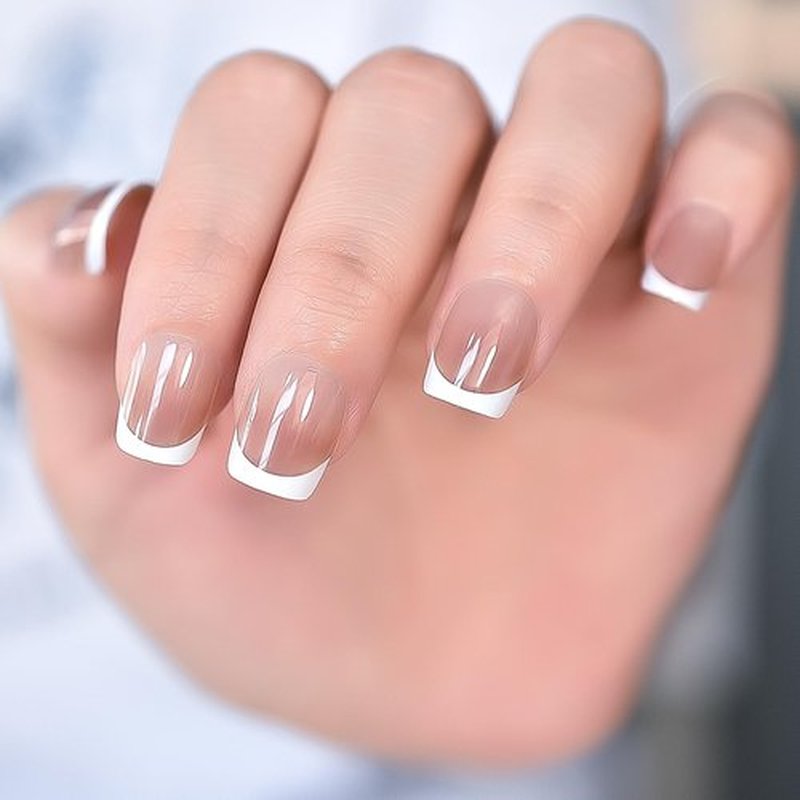 Elevenail 32pcs Deepen White French Tips Short Square Press On Nails Women Girls Gifts Salon Manicure Glossy Nail Art Tips Fake Nails Reusable Acrylic False Nails Glue On Nails