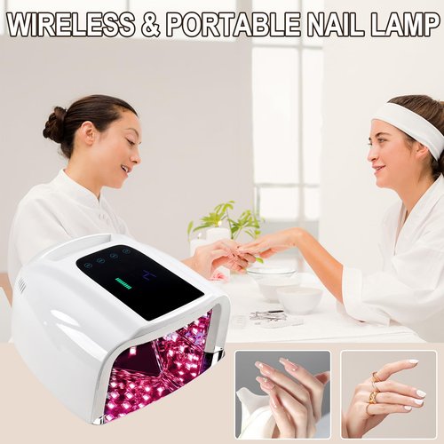 BOMOQING 96W Rechargeable UV LED Nail Lamp, Cordless UV Light for Nails with LCD Display Auto Sensor, 4 Timer Setting and Smart Sensor Nail Dryer,Nail Cure Light with Removable Bottom(White)