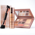 LUMINESS Face Time All In One Makeup Kit - Includes Face Palette, Airbrush Foundation, and Makeup Brush - Long-Wearing, Silky, Soft, Easy to Blend, 3-PC Make Up Set (03 - Light Medium)
