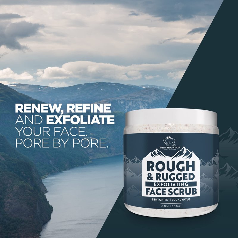 Wild Mountain Rough & Rugged Face Scrub - Micodermabrasion Mens Facial Exfoliator, Face Wash