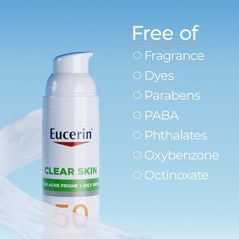 Eucerin Sunscreen Lotion SPF 50 - Lightweight Acne-Prone Skin Formula | Oil-Absorbing, Hypoallergenic, 2.5 Fl Oz