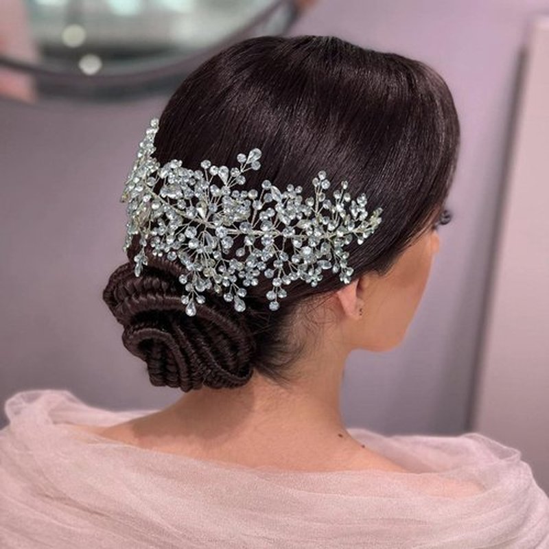 Mpoikba Rhinestone Bride Headband, Elegant Wedding Hair Pieces for Brides, Bridal Hair Accessories(Silver)