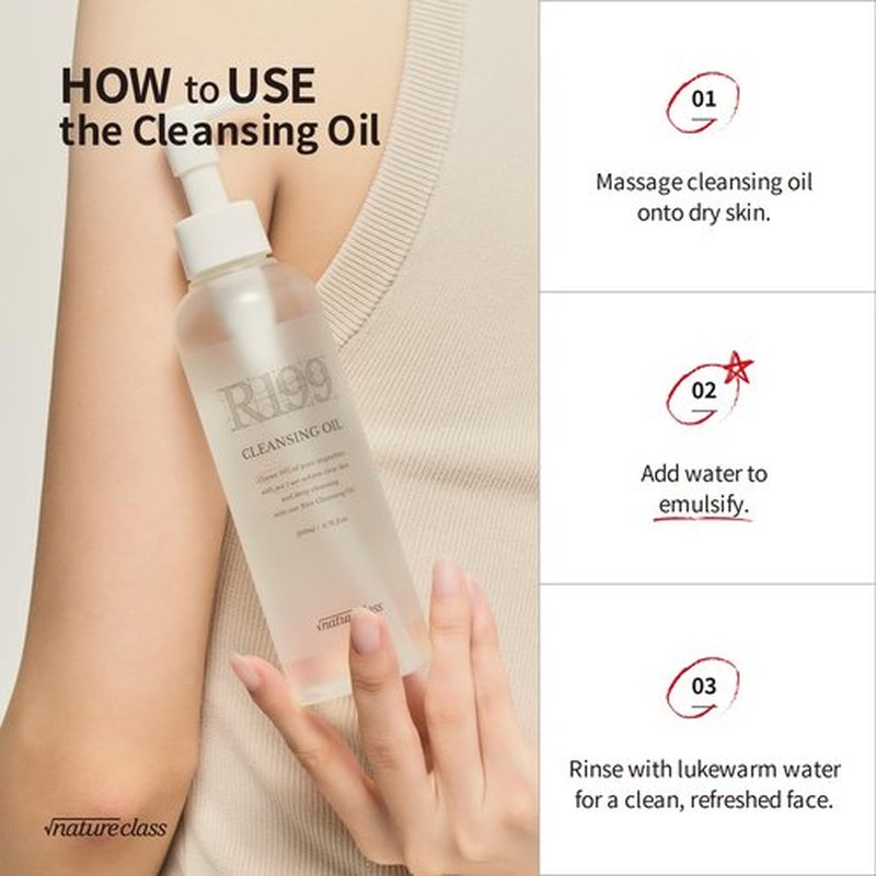 NATURECLASS R199 Rice Cleansing Oil Face Cleanser Korean Skincare Makeup Remover Oil Cleanser for Face Blackhead Remover Pore Control Double Cleansing Sensitive Skin 6.76 fl oz