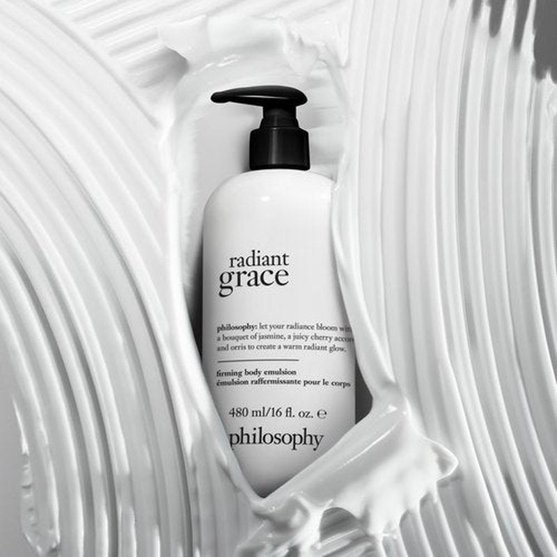 philosophy radiant grace firming body emulsion - luxury scented body lotion - with shea butter - notes of jasmine, black cherry & sandalwood - 16 fl oz