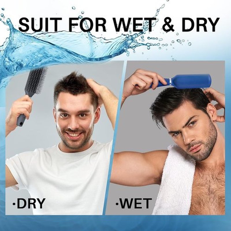 RHOS Hair Brush for Men - Detangler Styling Brush with Nylon Bristles for Wet & Dry Hair - Gray