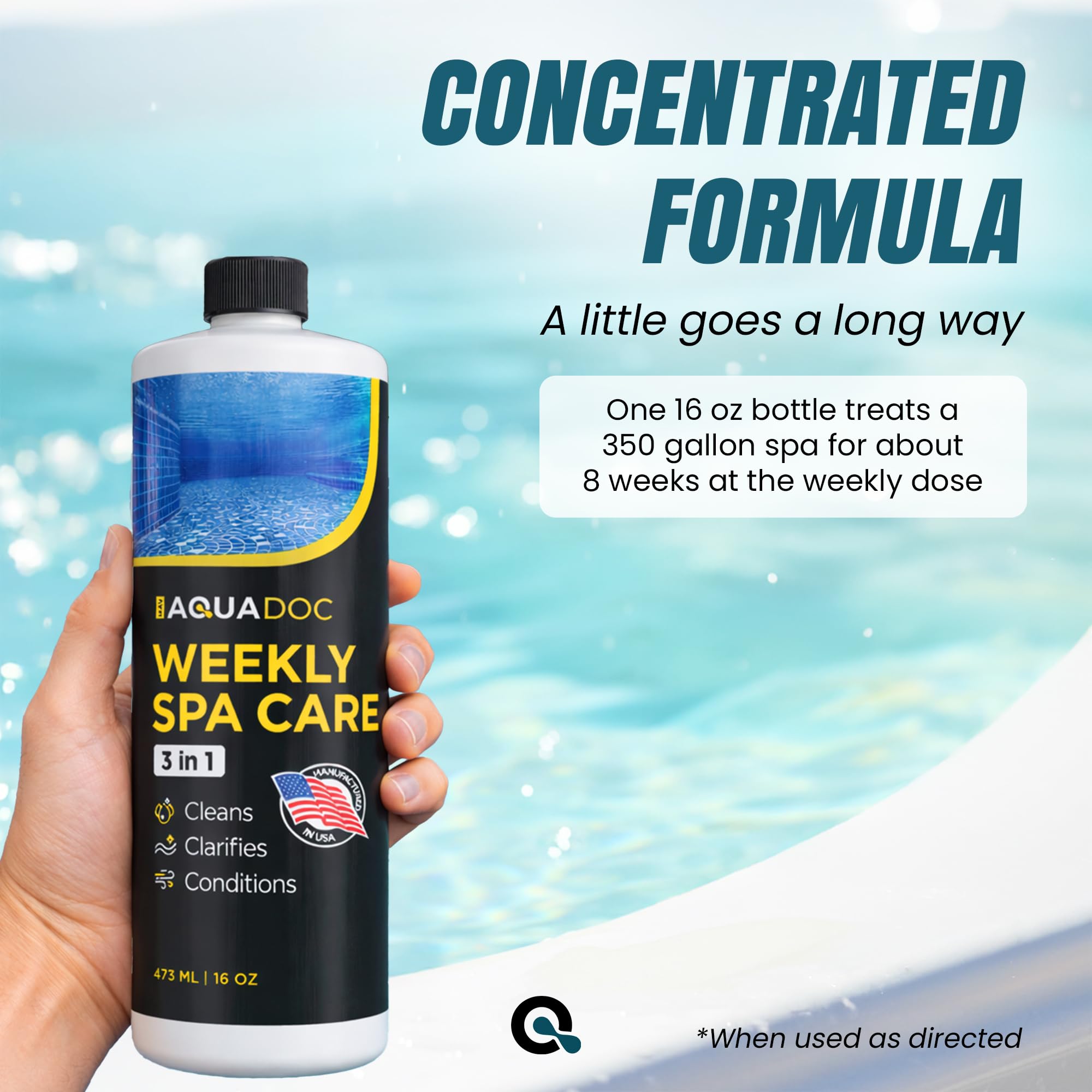 AquaDoc 3 in 1 Hot Tub Weekly Care - Concentrated Spa Clarifier, Cleaner & Water Conditioner - Works with Chlorine, Bromine & Saltwater - Hot Tub Chemicals Made in USA - 16 oz