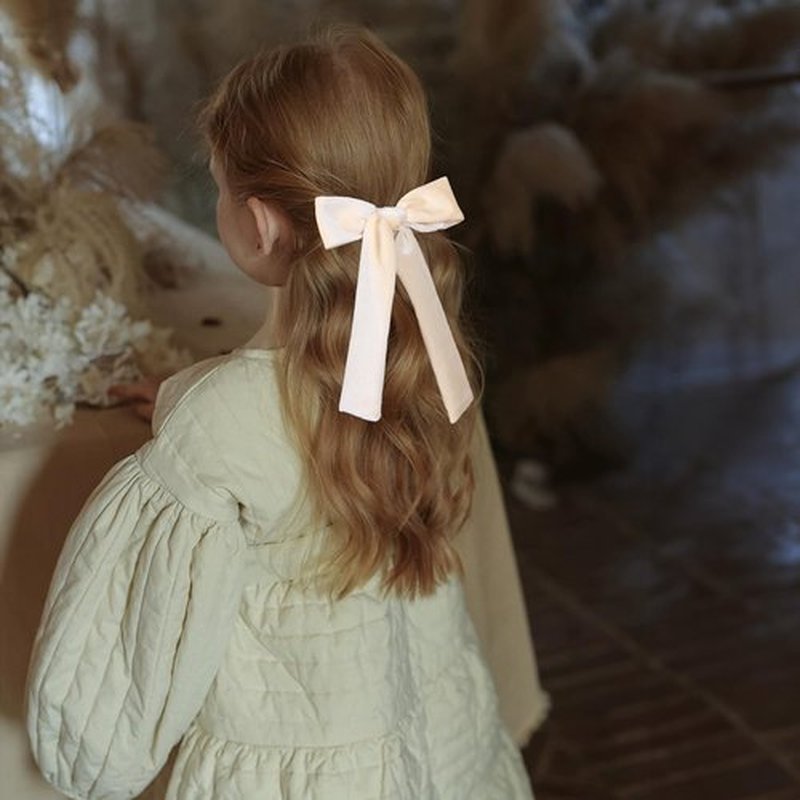 5" Velvet Ribbon Hair Bows for Girls Women Cream White Velvet Long Tail Ponytail Bowknot Alligator Clips Toddler Teens Baby Kids Fall Wedding Pageant 1st Communion Dress Accessory Gift