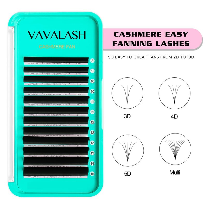 VAVALASH Cashmere Easy Fan Lashes 0.03 0.05 0.07 C/CC/D/DD Volume Lash Extensions 8MM-20MM Matte Black Self Fanning Eyelash Extensiones, Professional Supplies for Lash Artists (D-0.05,8-15mm)