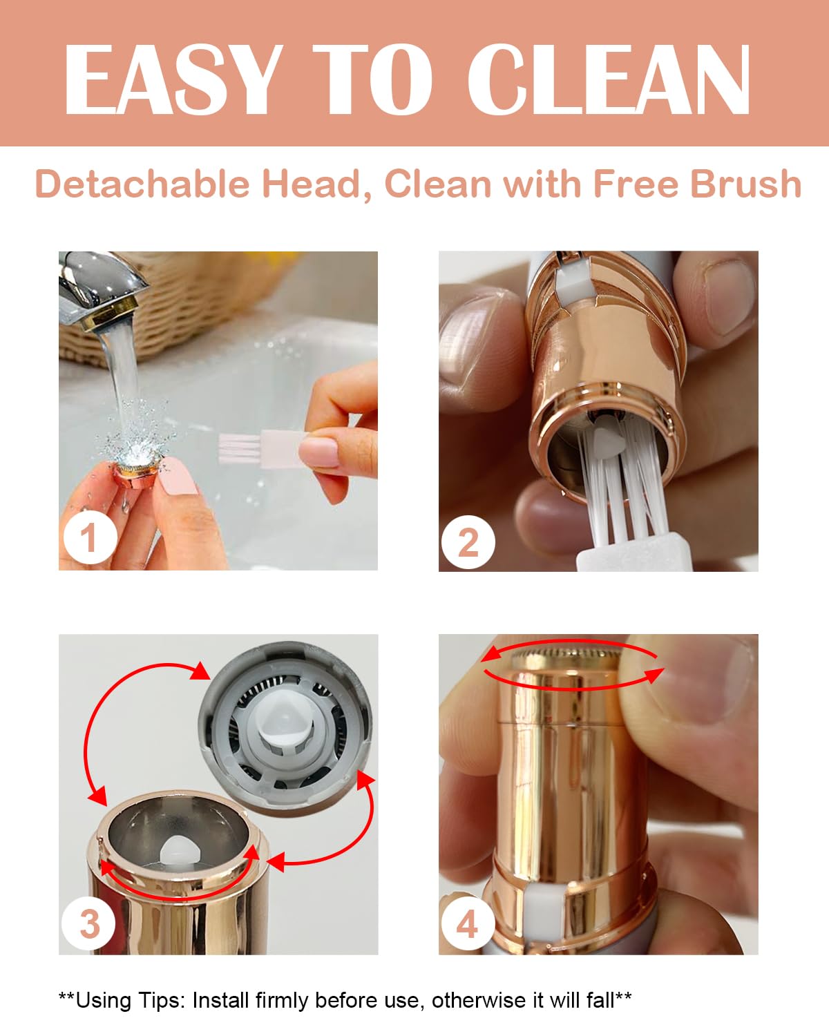 Facial Hair Remover and Eyebrow Trimmer - 2 in 1 Facial Hair Removal Epilators for Women - Rechargeable Travel Face Hair Razor Bikini Shaver for Face Peach Fuzz Lips Chin Armpit Body (Gold)