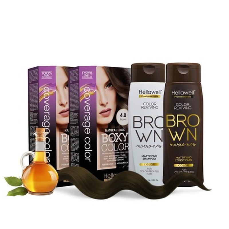Professional Hair Coloring Kit - Permanent Hair Dye with Color Reviving Shampoo & Conditioner | 100% Gray Coverage | Brown Tone 4.0