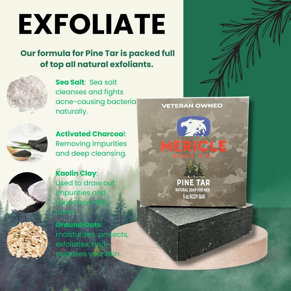 Mericle Soap Co. All Natural Bar Soap, 3 Bar Variety Pack- Bay Rum, Sweet Tobacco, & Pine Tar | Fan Favorites | Made in the USA | Veteran-Owned | Ideal for Men