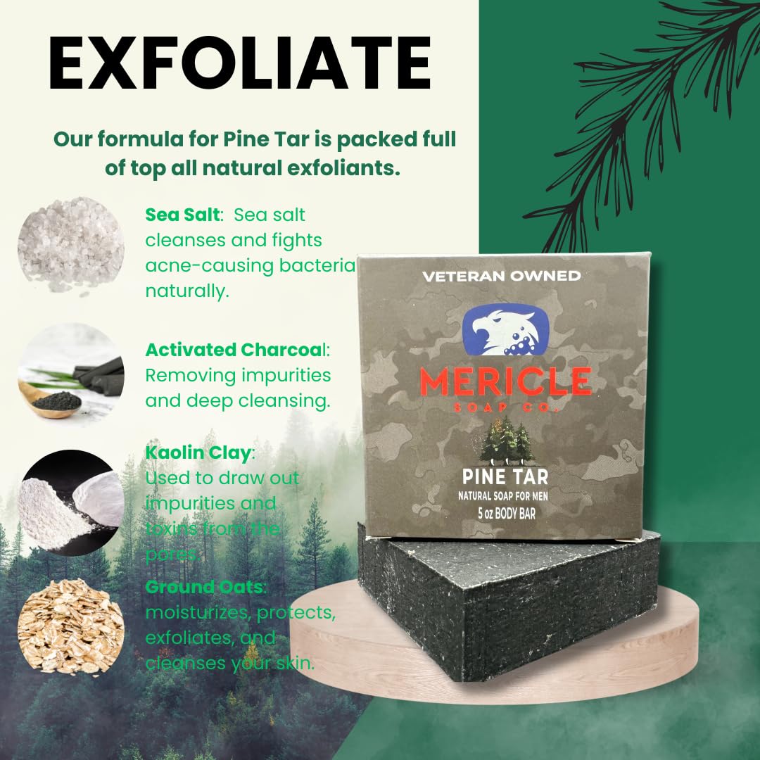 Mericle Soap Co. All Natural Bar Soap, 3 Bar Variety Pack- Bay Rum, Sweet Tobacco, & Pine Tar | Fan Favorites | Made in the USA | Veteran-Owned | Ideal for Men