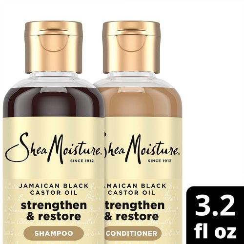 SheaMoisture Travel Essentials, Jamaican Black Castor Oil Strengthen & Restore Shampoo and Leave-in Conditioner Set, 3.2 Oz Each