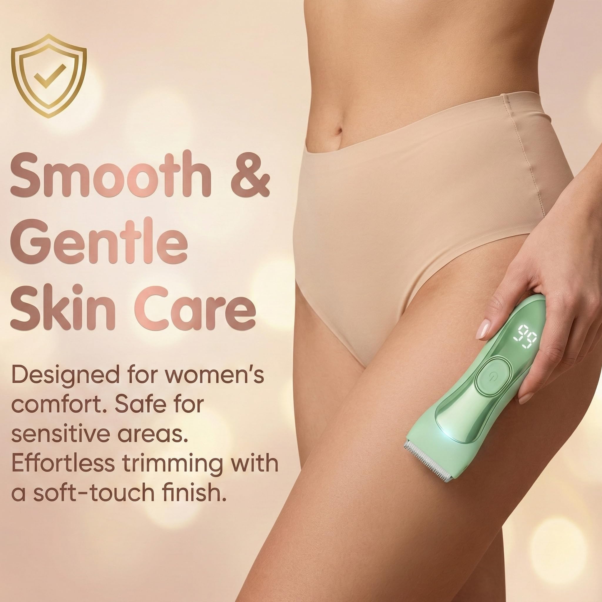 Bekhic® Bikini & Manscape Body Hair Trimmer for Men & Women – Cordless Electric Groin Shaver with No-Nick Ceramic Blade – IPX7 Waterproof Wet/Dry Pubic Groomer with LED Light for Sensitive Skin