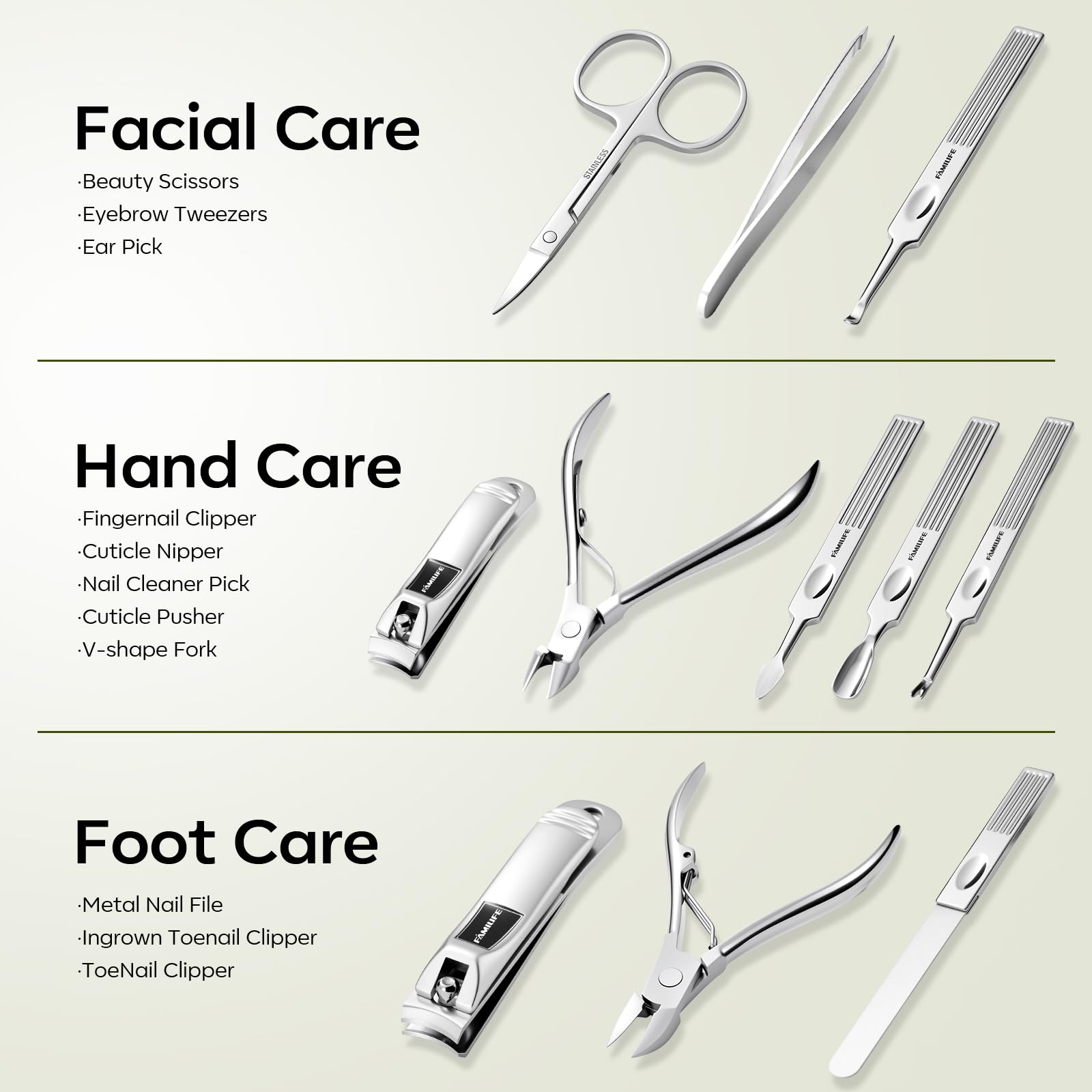 FAMILIFE Manicure Set, Professional Manicure Kit Nail Clippers Set 11 in 1 Stainless Steel Nail Pedicure Tools Kit Grooming Tool with Portable Green Leather Travel Case Luxury Gifts for Women and Men