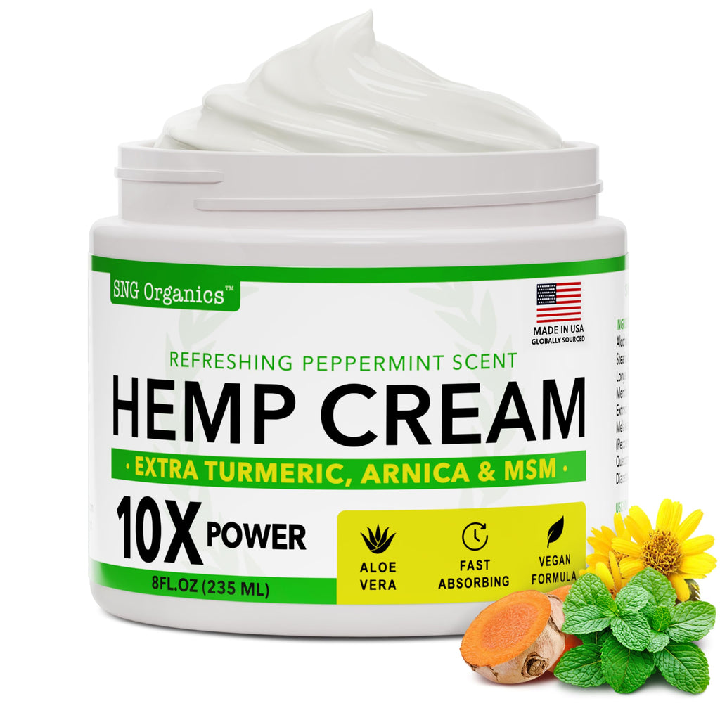 Super Natural Goods Hemp Cream with Hemp Oil, Turmeric, Arnica & Menthol – Botanical Cream with a Cooling Sensation for Localized Application (4oz)