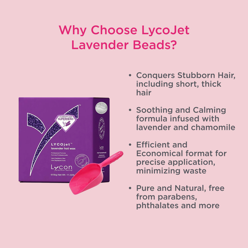 Lycon LycoJet Lavender Hard Wax Beads for Hair Removal, Effortlessly Removes Stubborn Hair with Professional-Grade Soothing Formula, Suitable for Sensitive Skin, 5kg