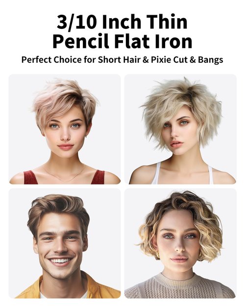 Small Flat Irons for Short Hair, 3/10'' Pencil Flat Iron, Pixie Cut and Bangs, Mini Hair Straightener with LED Display, Tiny Hair Straightener with Temperature Adjustable, Auto Shut Off