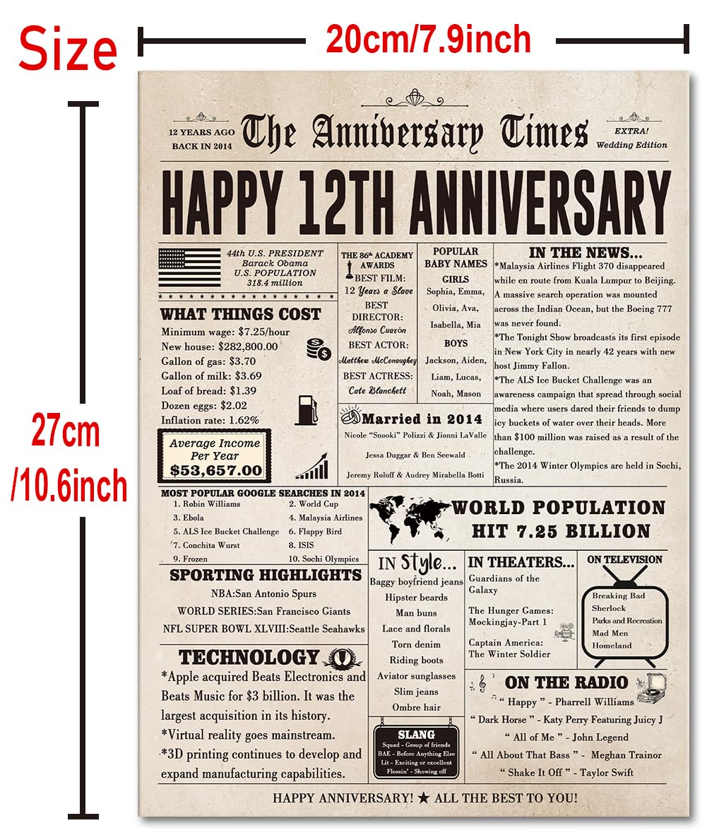 FANCYLUCKY Big 12 Year Anniversary Card Gifts for Him Her, Retro 12th Wedding Anniversary Card for Husband Wife, Silk Anniversary Together Gift