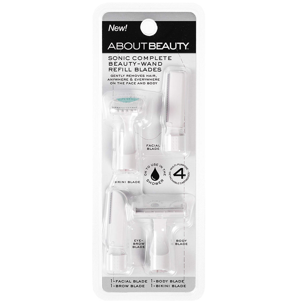 About Beauty Sonic Complete Beauty-Wand Refill Blades for Exfoliating, 4 Pack - Facial, Bikini, Brow & Body Use