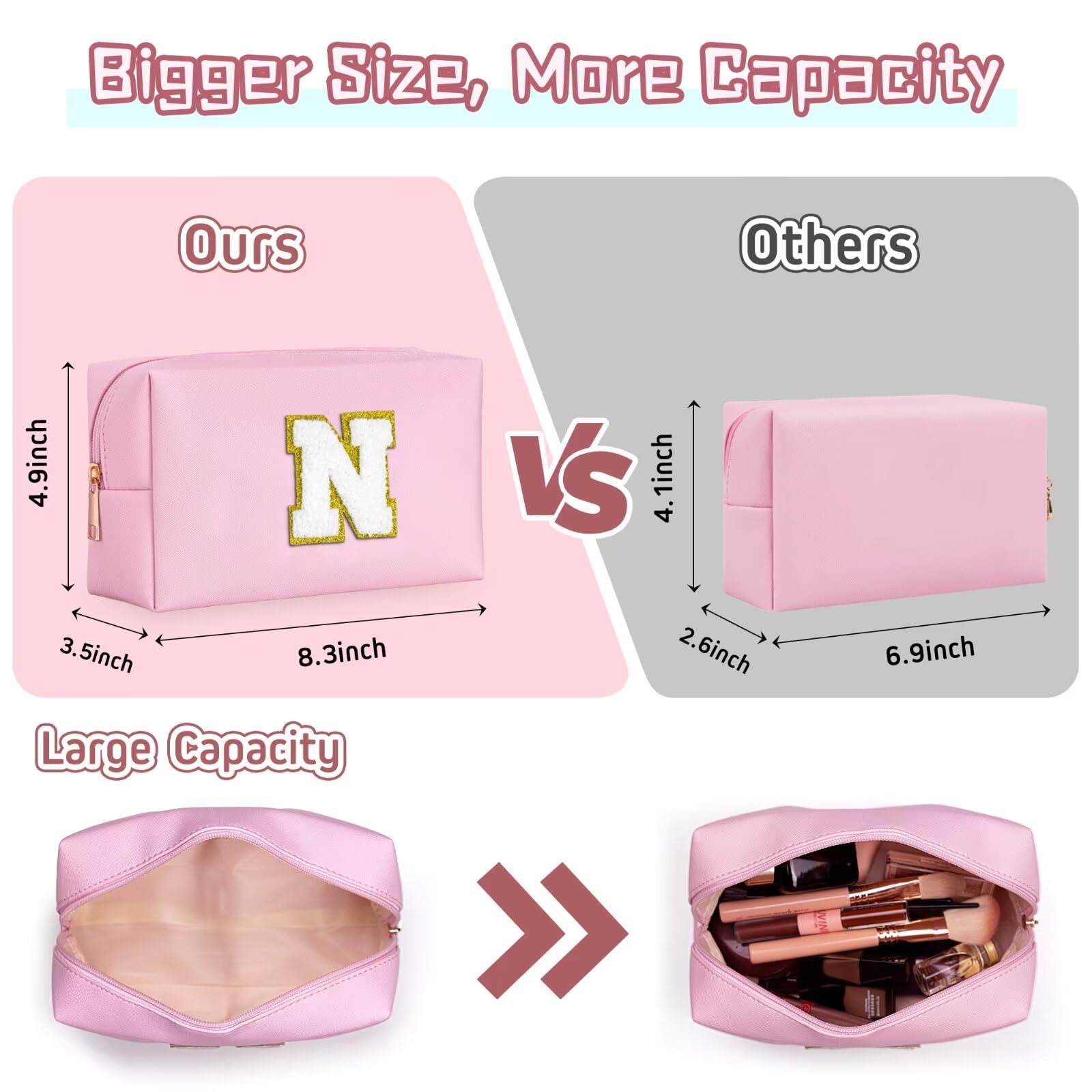 TOPEAST Cosmetic Travel Bags for Women, Preppy Small Makeup Bag, PU Leather Waterproof Toiletry Bag, Unique Friendship Gifts for Friends Coworker, Cute Stuff for Girls (Pink R)