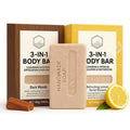 Men’s 3-in-1 Summer Body Bar Soap – 2 Pack Exfoliating, Cleansing & Moisturizing | Shea Butter + Oat Kernel | Handmade Natural Soap for Back & Body (2, Sandalwood & Lemon Scents)