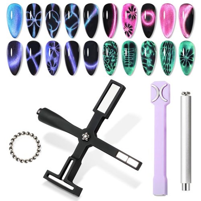 SUPWEE Cat Eye Magnet for Nails 4PCS Nail Polish Magnet for Cat Eye Gel Nail Polish Multi-Function Double-Head Mangtic Stick for 9D Strip Galaxy Cat Eye Nail Art Design DIY Home Manicure