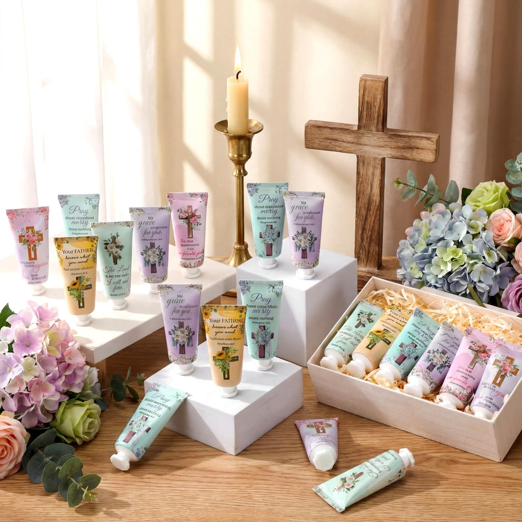 Heigble 36 Pcs Christian Hand Cream Mothers Church Gifts Bulk for Women Travel Size Teacher Bible Verse Cross Faith Party Favors Religious Scripture Hand Lotion for Sunday Prayer Church Mom Teacher
