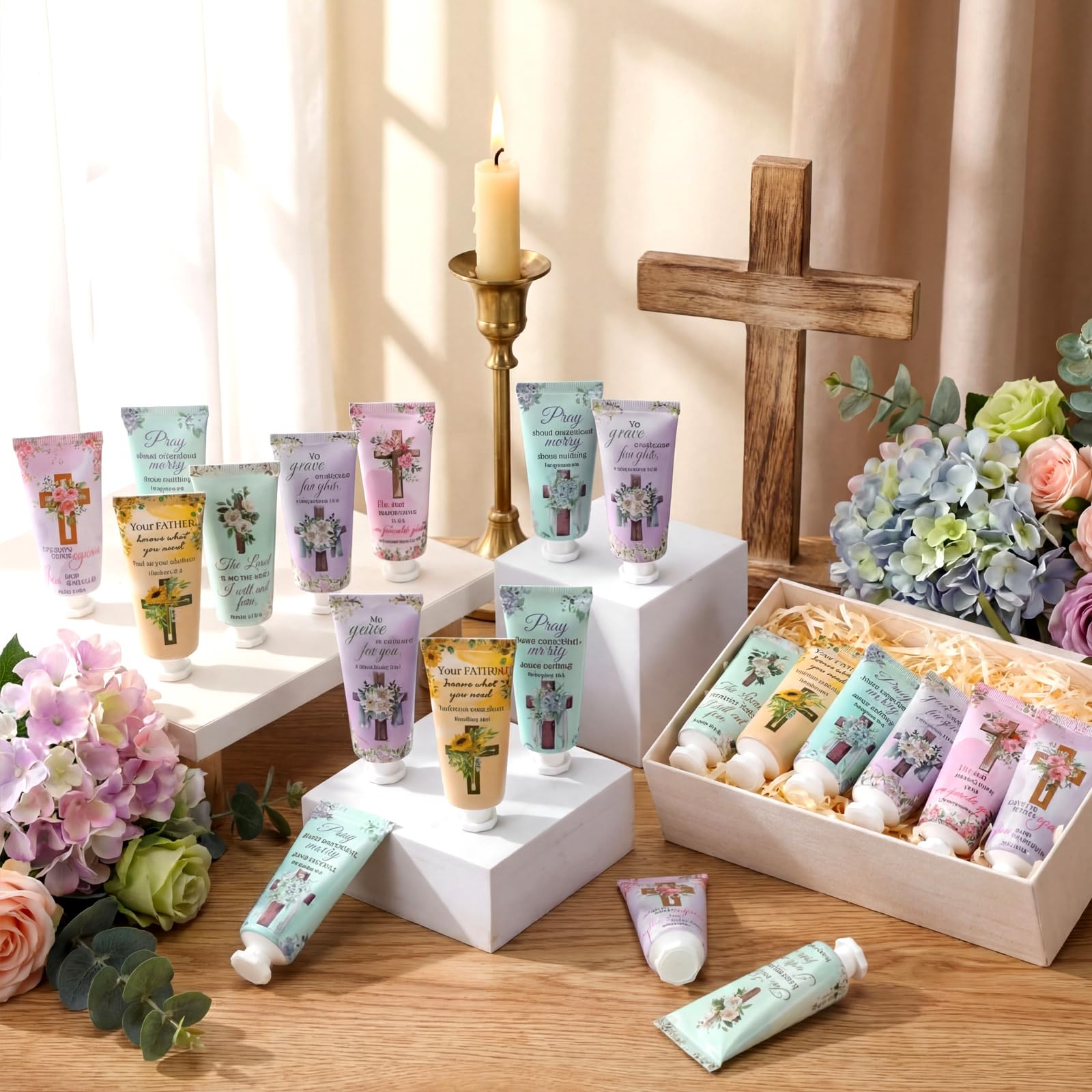 Heigble 36 Pcs Christian Hand Cream Mothers Church Gifts Bulk for Women Travel Size Teacher Bible Verse Cross Faith Party Favors Religious Scripture Hand Lotion for Sunday Prayer Church Mom Teacher