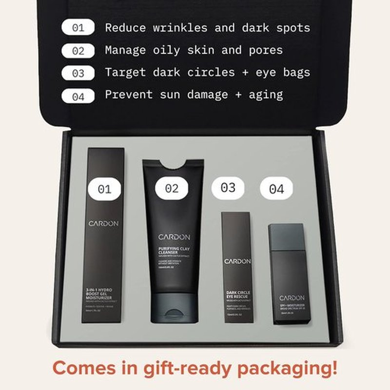 Cardon Men's Skincare Gift Set - Limited Edition Anti-Aging Routine | Cactus-Based, SPF 30 Moisturizer, Night Lotion & Eye Cream (4 CT)