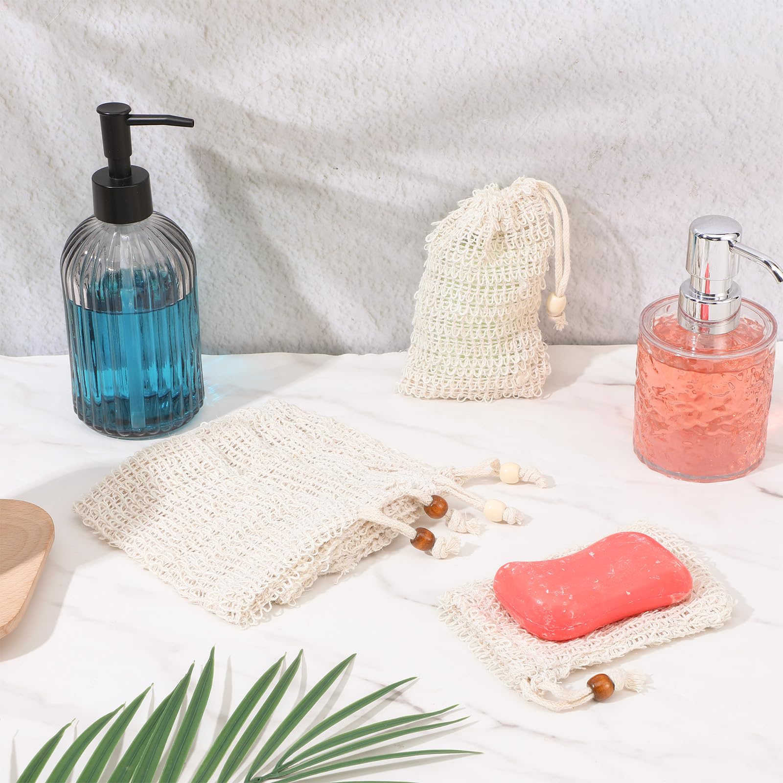 Aysatogc 6 Pack Soap Bag, Natural Sisal Soap Saver Bag Exfoliating Sisal Soaps Pouch with Drawstring Bar Shower Soaps Saver Bags Foaming and Drying Holder for Shower
