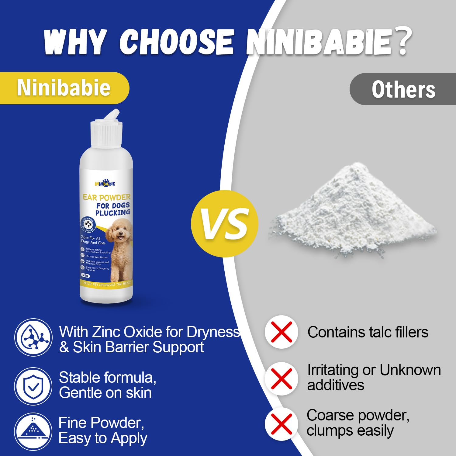 Ninibabie Dog Ear Powder for Hair Removal – Grooming Grip Powder for Poodles & Doodles, Grooming Aid for Pet Ear Cleaning