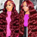 24 Inch Burgundy Lace Front Wigs Human Hair 99j 13x6 Body Wave Wigs Human Hair 180% Density Preplucked Full and Thick,100% Real Human Hair No Synthetic Blend No Tangle No Shedding Triple Lifespan 3X
